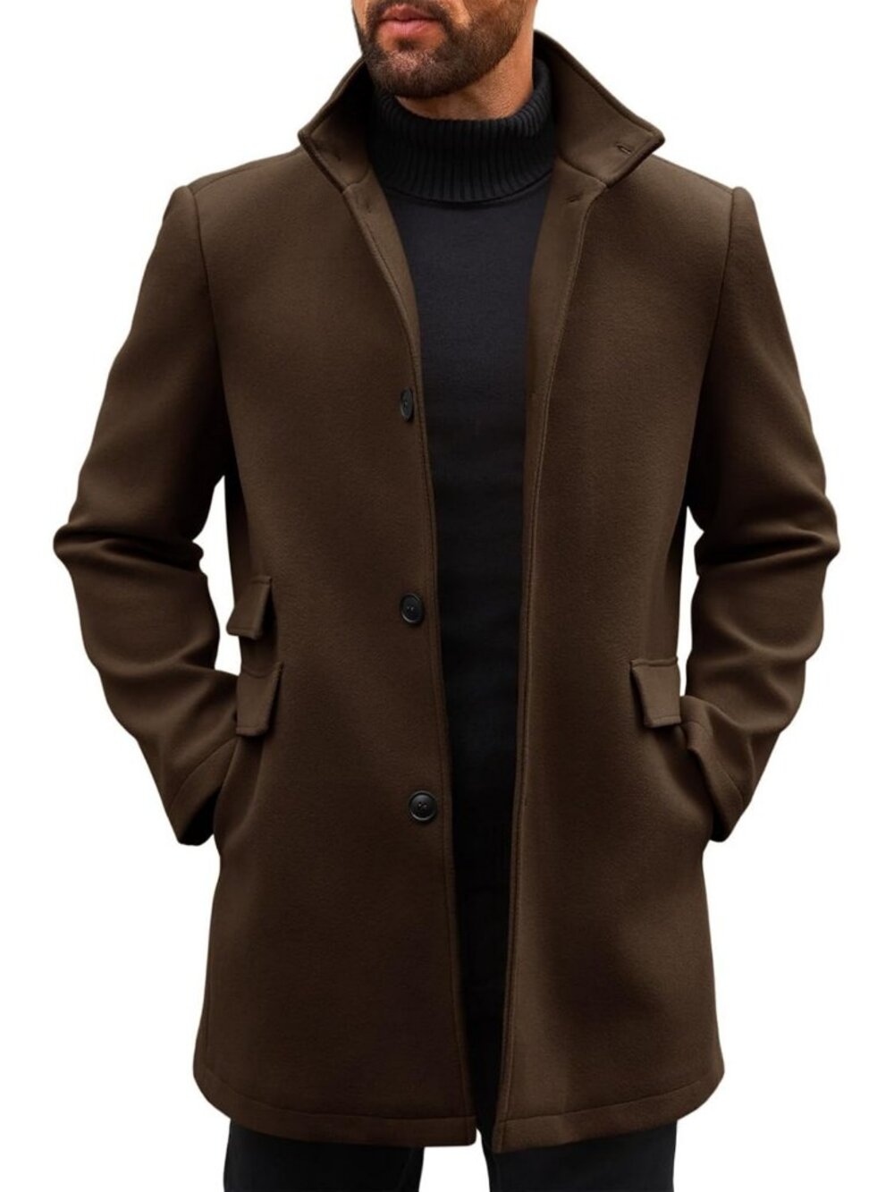 Stylish Men's Single Breasted Mid-Length Pea Coat Trench Overcoat - Perfect for